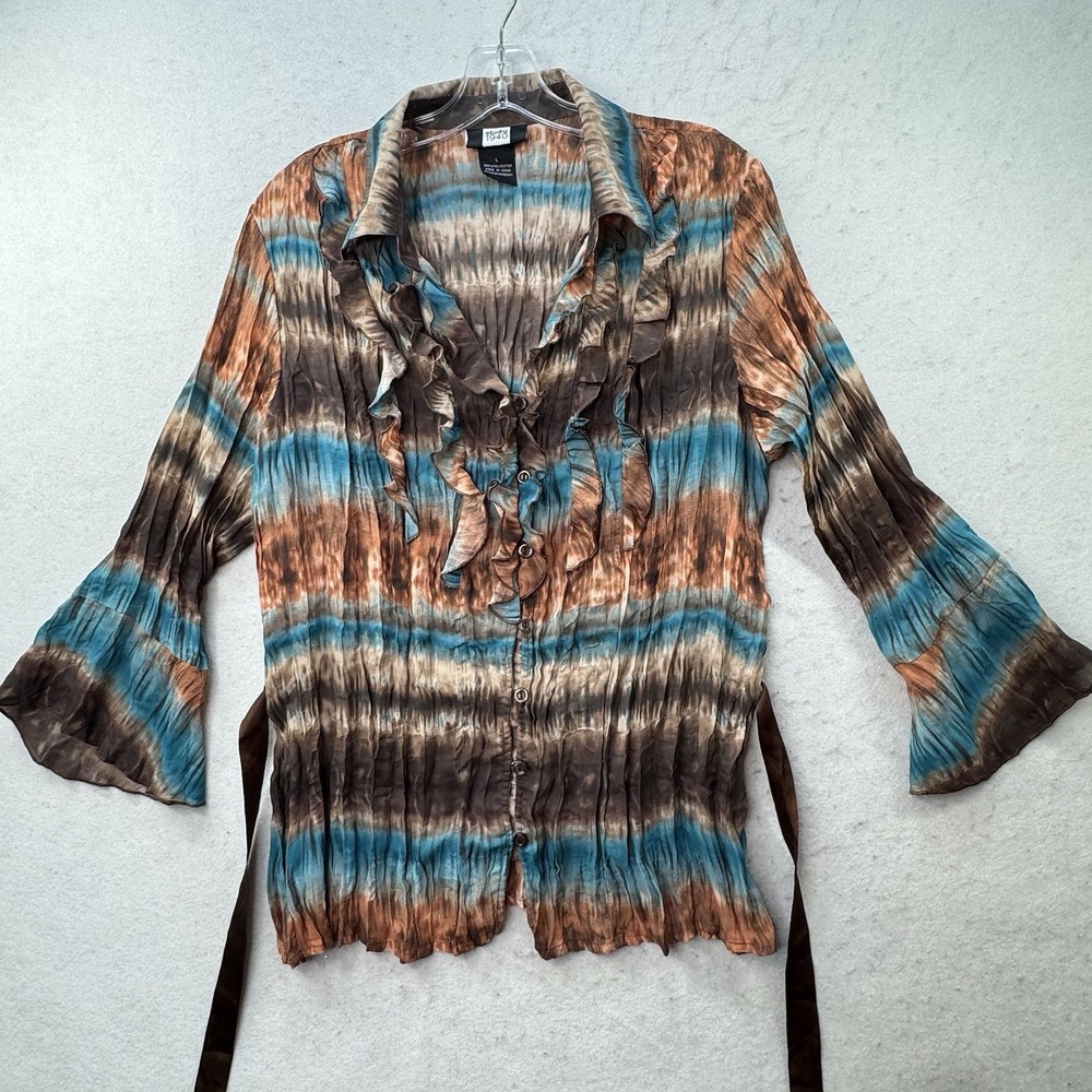 Vintage Y2K Tie Dye Ruffle Top Womens Large Studio 1940 Grunge Whimsy Fairy